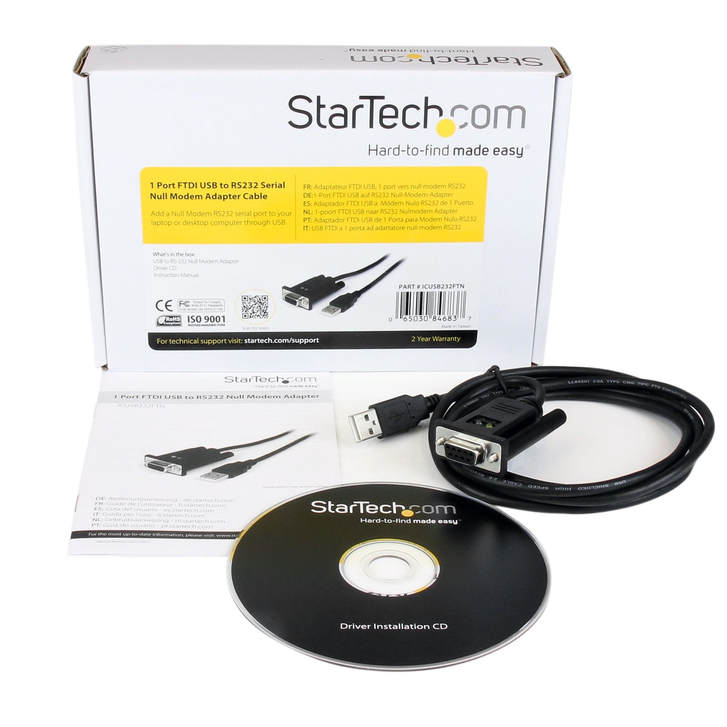 StarTech.com 6ft (1.8m) 1-Port USB to Serial RS232 Adapter, FTDI DB9 Serial DCE Cable