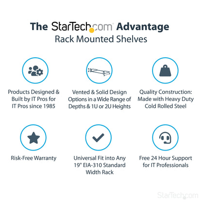 StarTech.com 1U Fixed Server Rack Mount Shelf - 10in Deep Steel Universal Cantilever