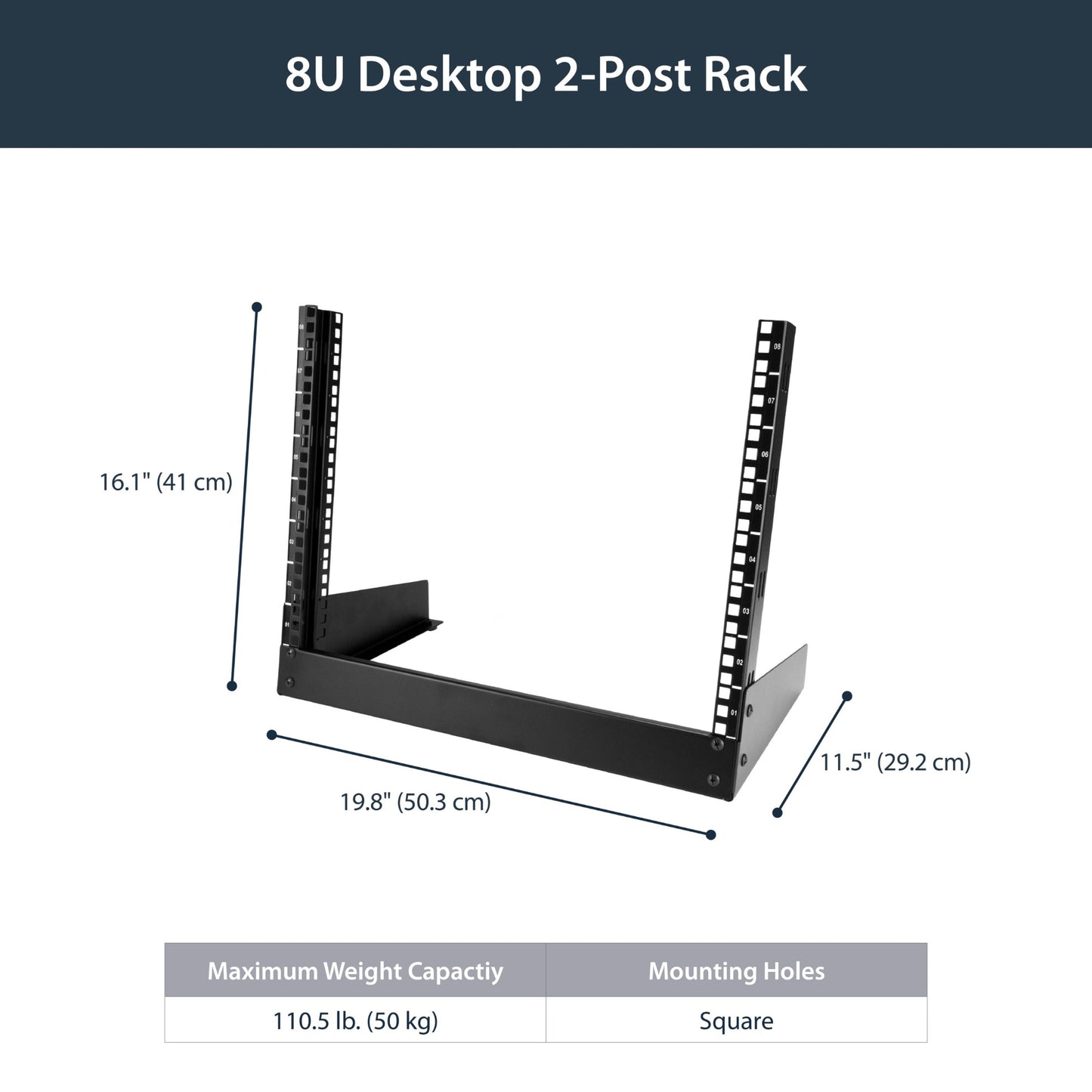 StarTech.com 2-Post 8U Desktop Server Rack, Small Open Frame 19in Computer Rack