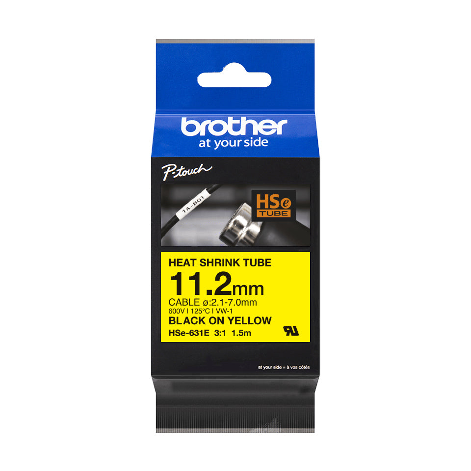 Brother HSE-631E Heat Shrink Tubes black on yellow 11,2mm x 1,5m for Brother P-Touch Labels