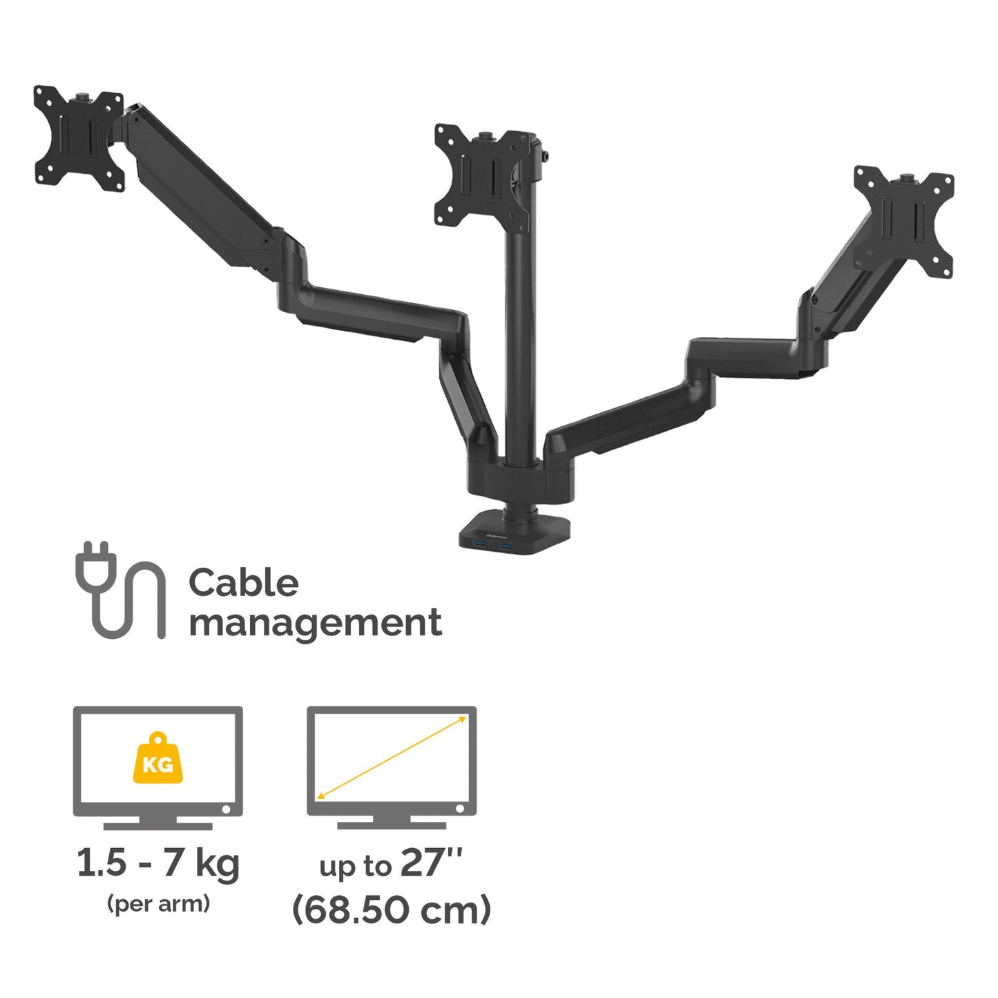 Fellowes Platinum Series Triple Monitor Arm - Monitor Mount for Three 7KG 27 Inch