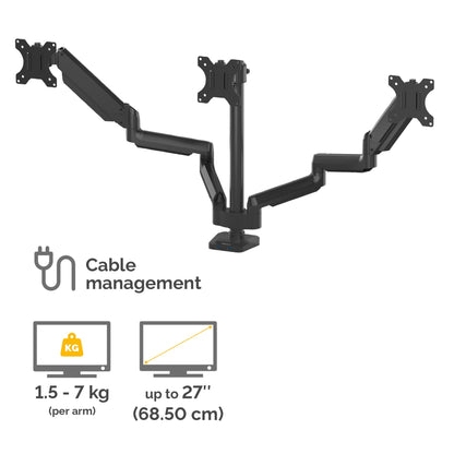 Fellowes Platinum Series Triple Monitor Arm - Monitor Mount for Three 7KG 27 Inch