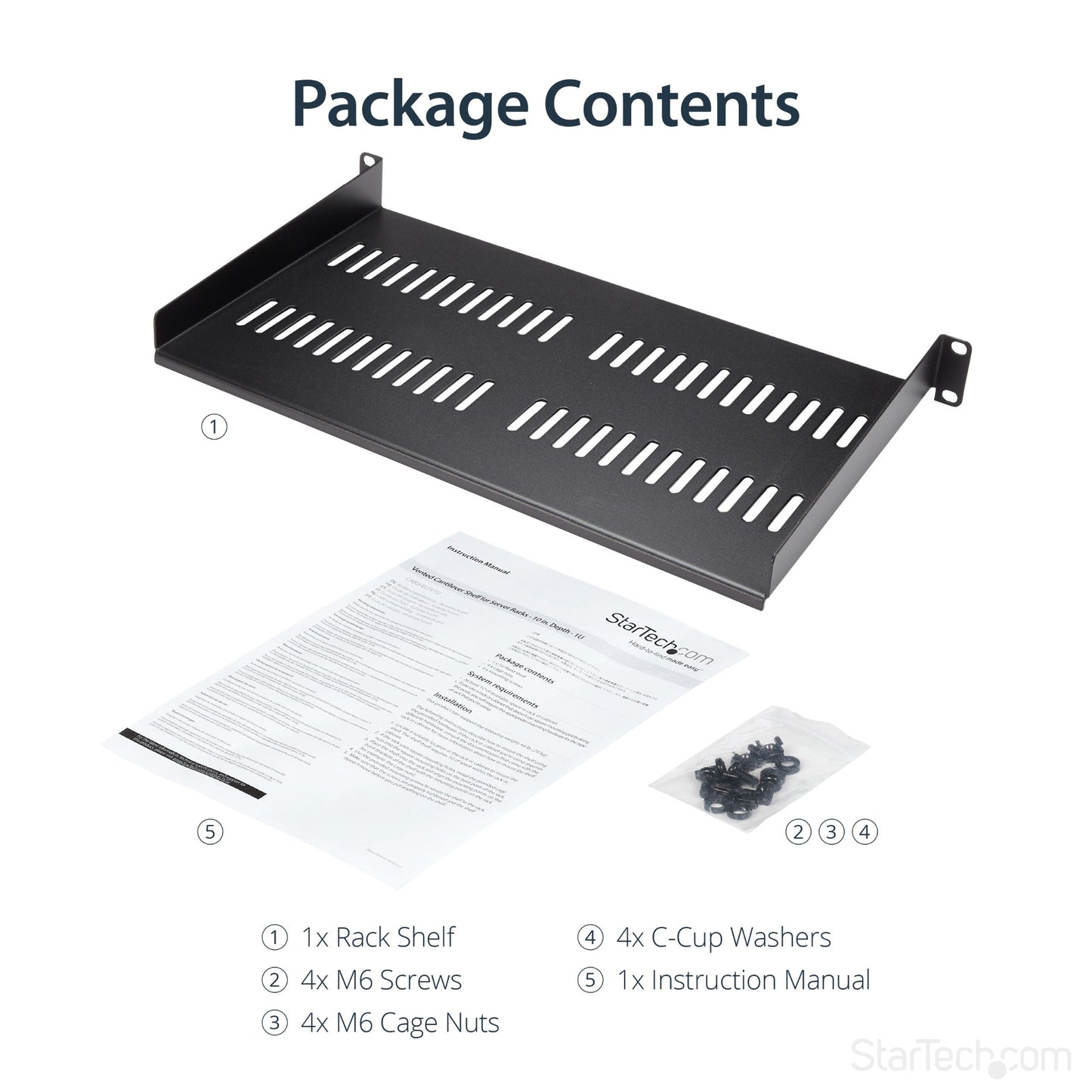 StarTech.com 1U Server Rack Shelf - Universal Vented Rack Mount Cantilever Tray for (HELFV1U)