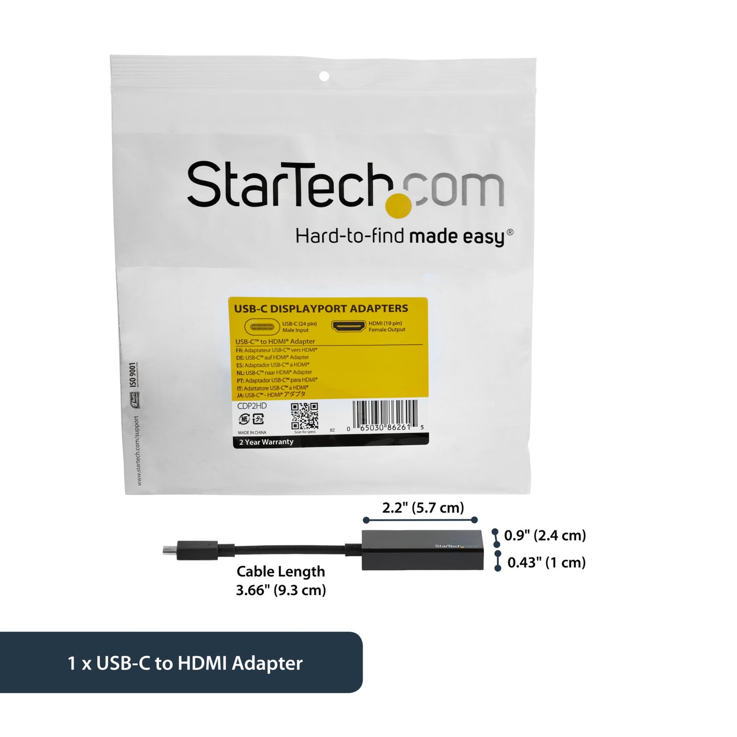 StarTech.com USB-C to HDMI Adapter with 4K 30Hz - Black Hub