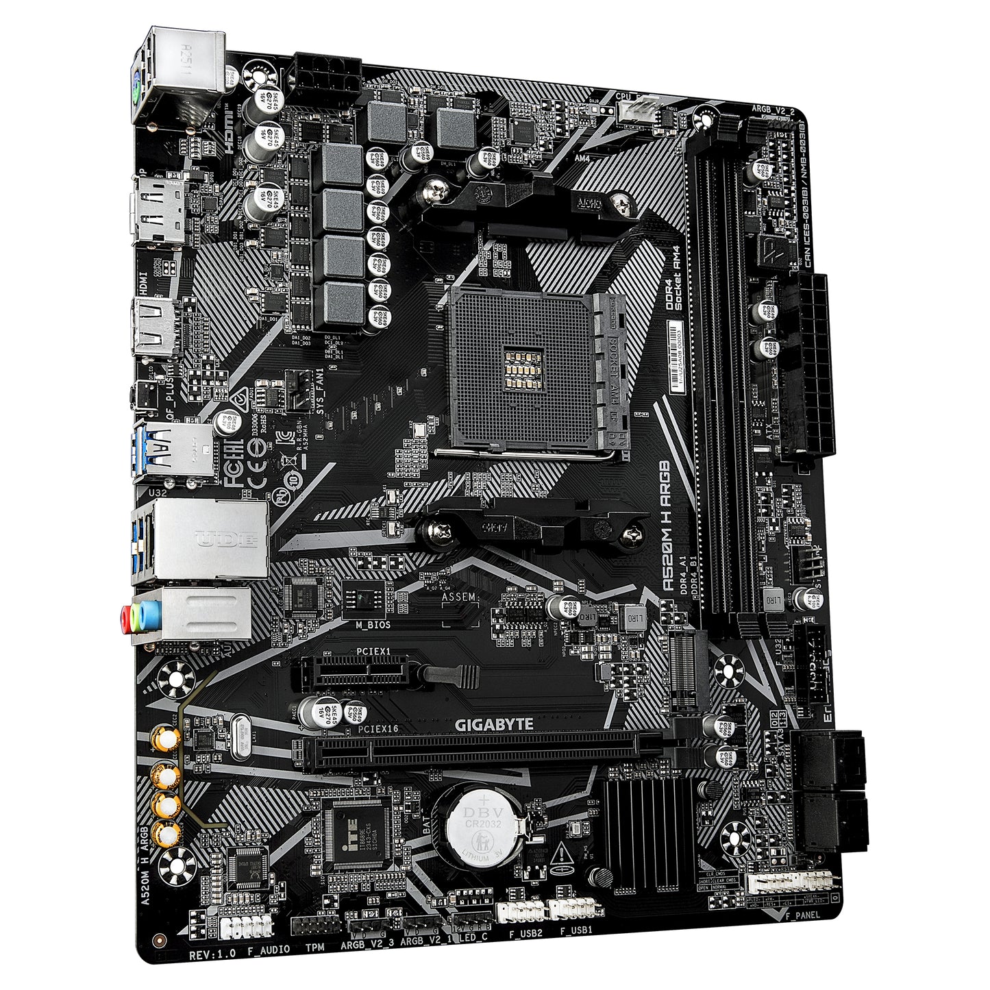 Gigabyte A520M H ARGB Motherboard - Supports AMD Ryzen 5000 Series CPUs, up to