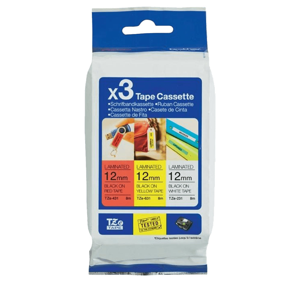 Brother TZE-31M3 DirectLabel multi pack TZE-231/431/631 12mm x 8m Pack=3 for Brother Labels