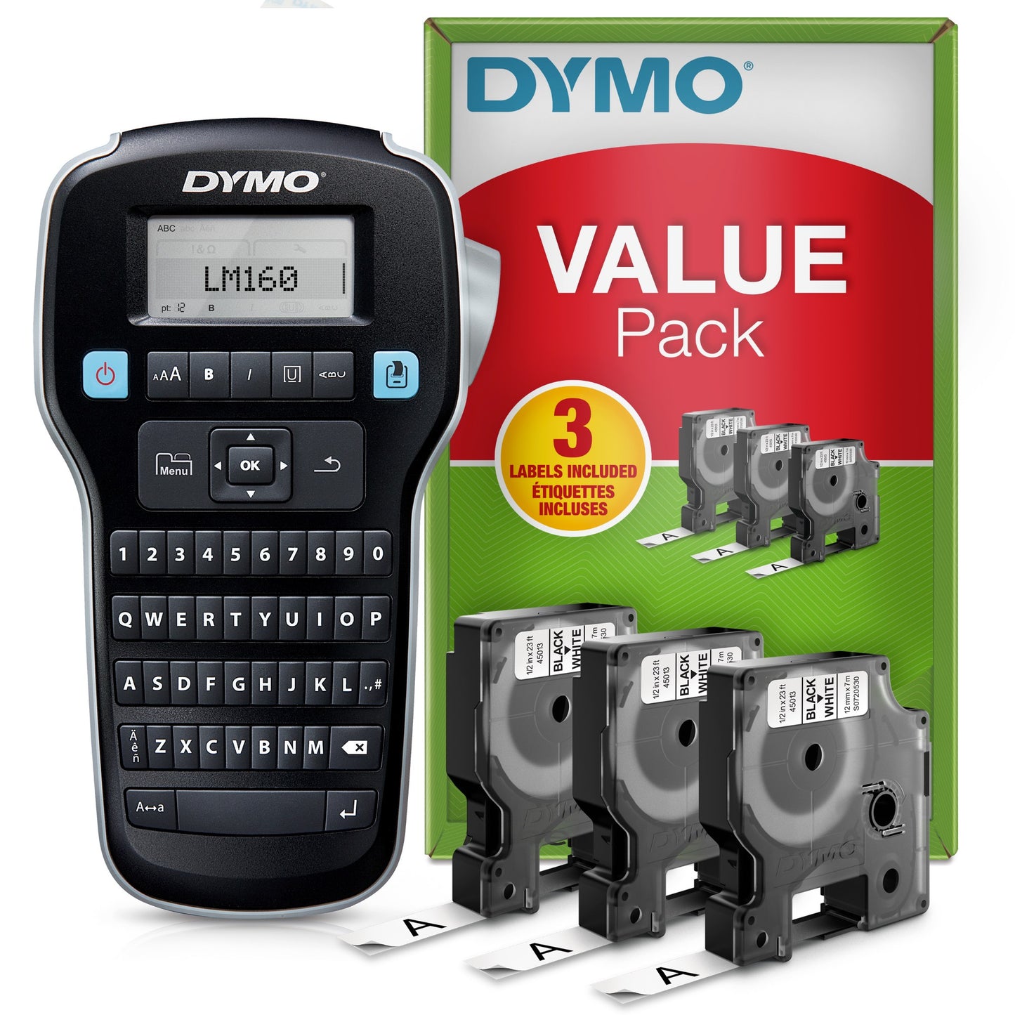 DYMO LabelManager 160 Label Maker Starter Kit with 3 rolls of D1 Label Tape | Label Printer