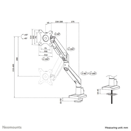 Neomounts DS70-250SL1 Monitor arm 17-35" - gas spring - Topfix - 180°-stop