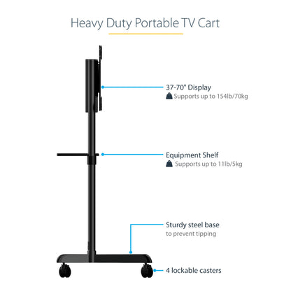StarTech.com Mobile TV Cart - Portable Rolling TV Stand for 37-70" VESA Display Mount