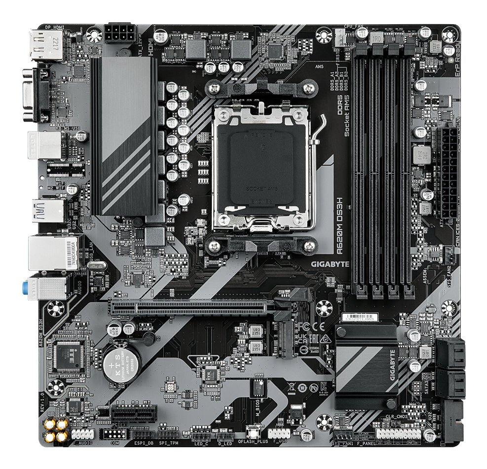 Gigabyte A620M DS3H Motherboard - Supports AMD Ryzen 8000 CPUs, 5+2+2 Phases Digital