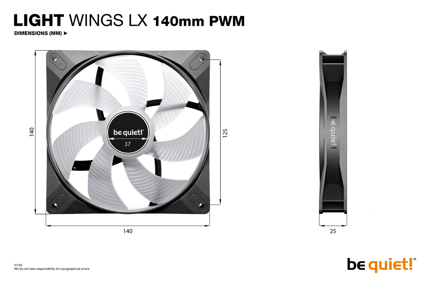 be quiet! LIGHT WINGS LX 140mm PWM Computer case Fan 14 cm Black 1 pc(s) Cooling