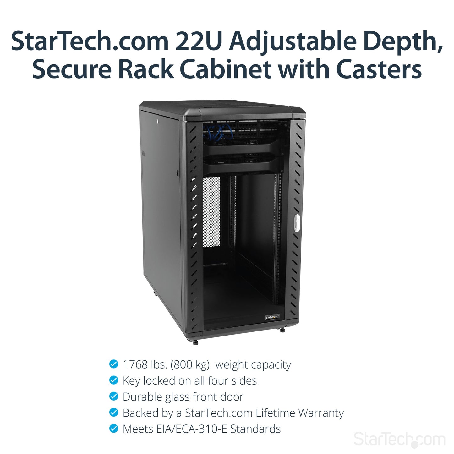 StarTech.com 22U Enterprise-Grade Flat Pack Server Rack Cabinet, 19in Enclosed
