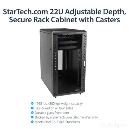 StarTech.com 22U Enterprise-Grade Flat Pack Server Rack Cabinet, 19in Enclosed