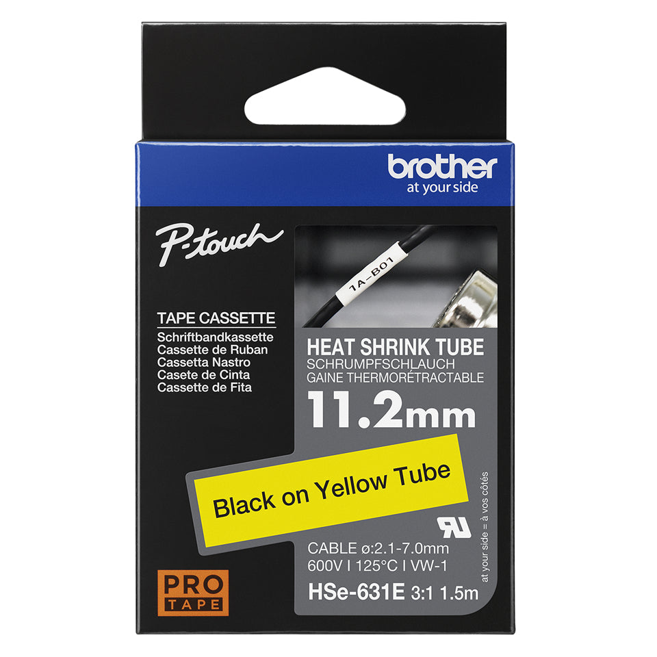 Brother HSE-631E Heat Shrink Tubes black on yellow 11,2mm x 1,5m for Brother P-Touch Labels