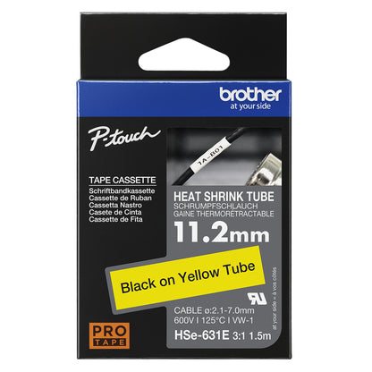 Brother HSE-631E Heat Shrink Tubes black on yellow 11,2mm x 1,5m for Brother P-Touch Labels