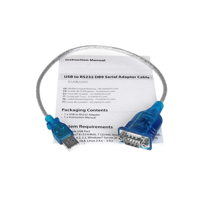 StarTech.com 17in (43cm) 1-Port USB to Serial Adapter Cable, USB-A to DB9 RS232, USB