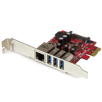 StarTech.com 3-Port PCI Express USB 3.0 Card + Gigabit Ethernet - 5Gbps - TAA Network Adapter