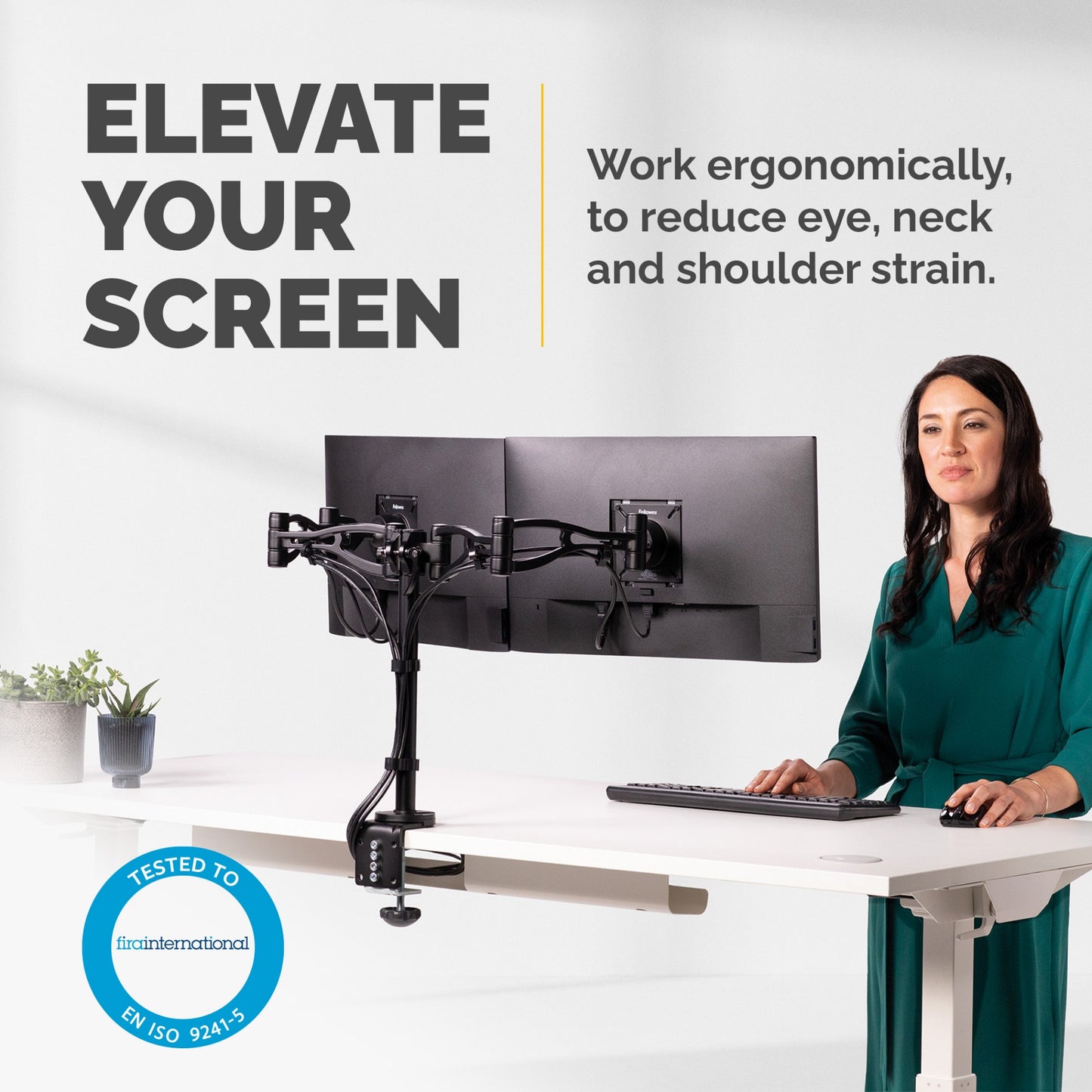 Fellowes Vista Dual Monitor Arm - Monitor Mount for 10KG 26 inch Screens - Ergonomic