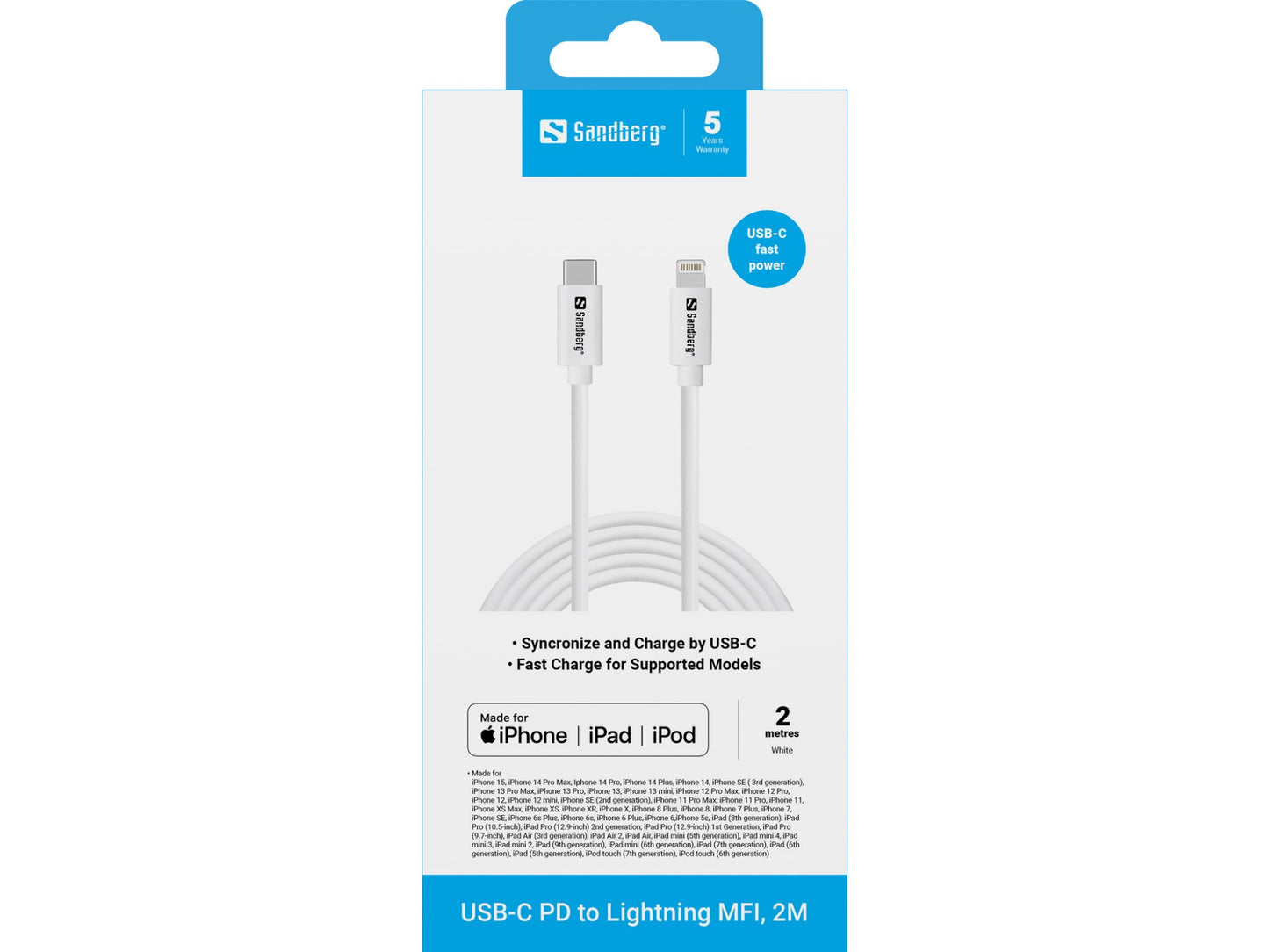 Sandberg USB-C PD to Lightning MFI, 2M Cable