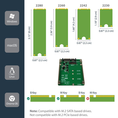 StarTech.com M.2 SATA SSD to 2.5in SATA Adapter, M.2 NGFF to SATA Converter Hub