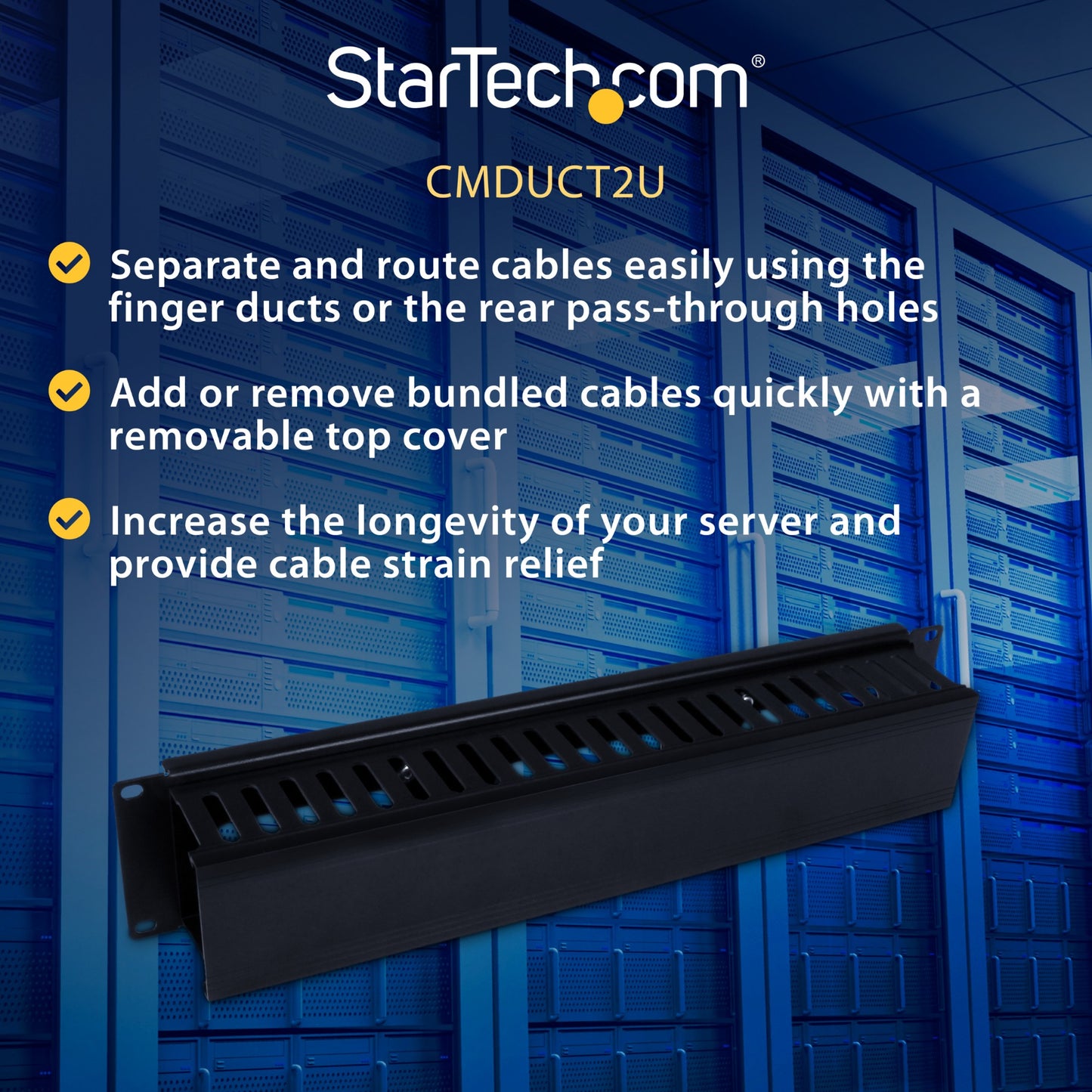 StarTech.com Horizontal 2U Server Rack Cable Management Finger Duct w/ Cover - 19"