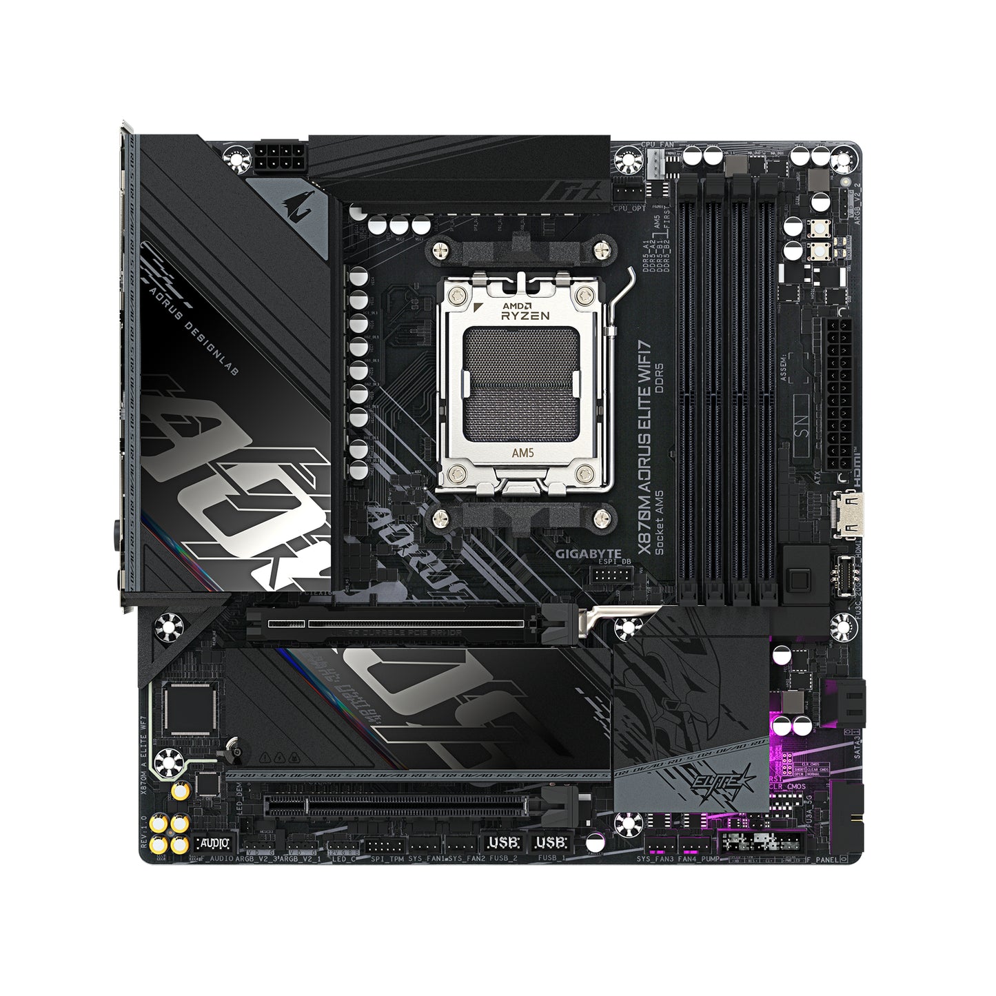 Gigabyte X870M AORUS ELITE WIFI7 Motherboard - Supports AMD Ryzen 9000 CPUs, 14+2+2