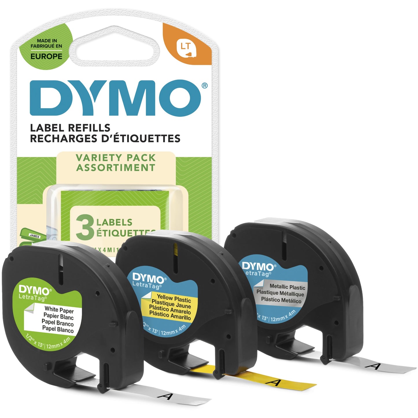 DYMO 91241/S0721800 DirectLabel-etikettes bundle white yellow silver 12mm x 4m Labels