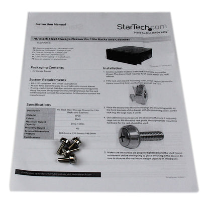 StarTech.com 4U Rack Mount Drawer - 55 lb (25 kg) - 4U Steel Storage Rack Drawer for