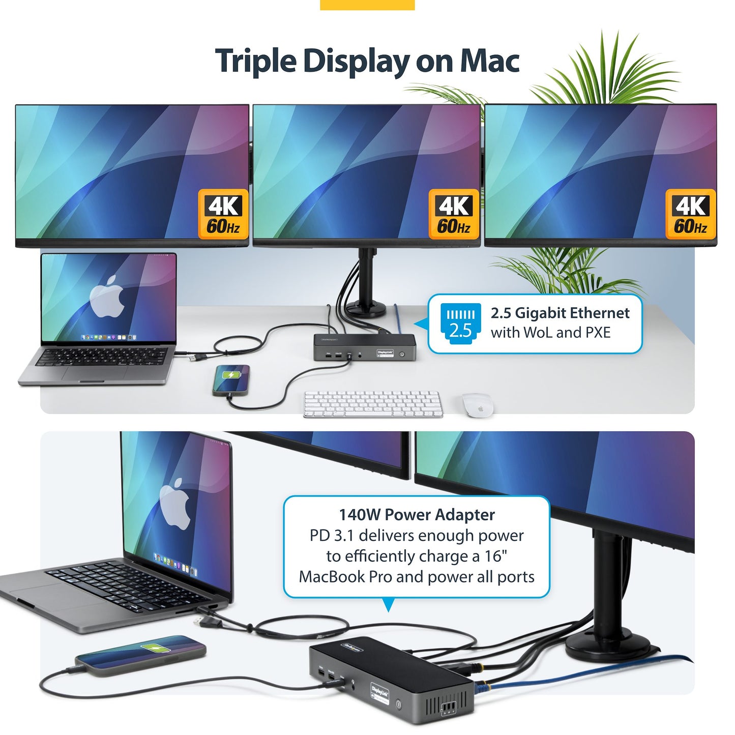 StarTech.com Triple-Monitor USB-C Docking Station 140W