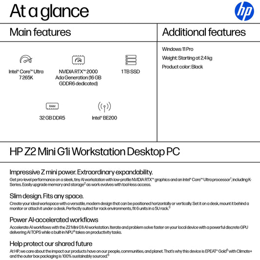 HP Z2 Core Ultra 7 265K 32GB 1TB SSD NVIDIA RTX 2000 Ada Mini PC