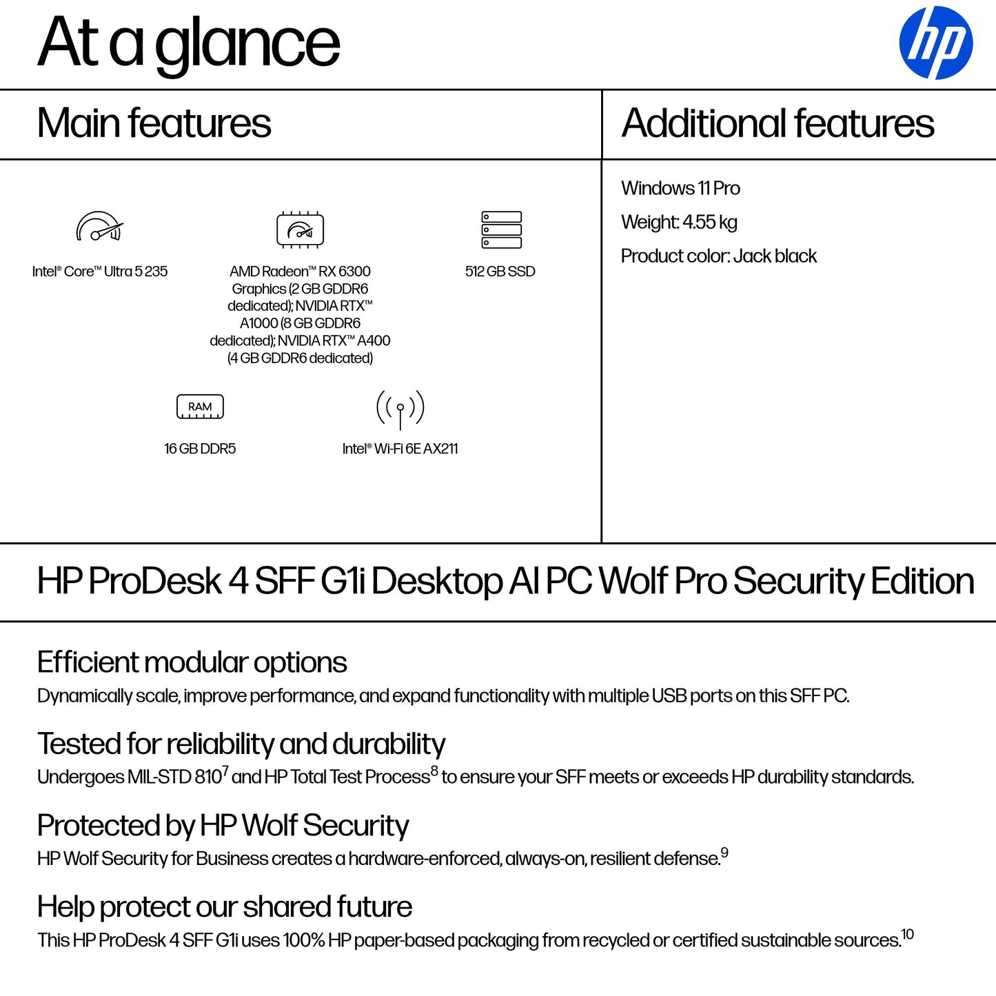 HP ProDesk 4 Core Ultra 5 235 16GB 512GB SSD SFF Desktop PC (Black)