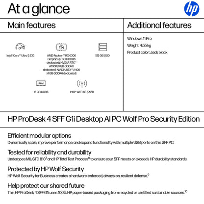 HP ProDesk 4 Core Ultra 5 235 16GB 512GB SSD SFF Desktop PC (Black)