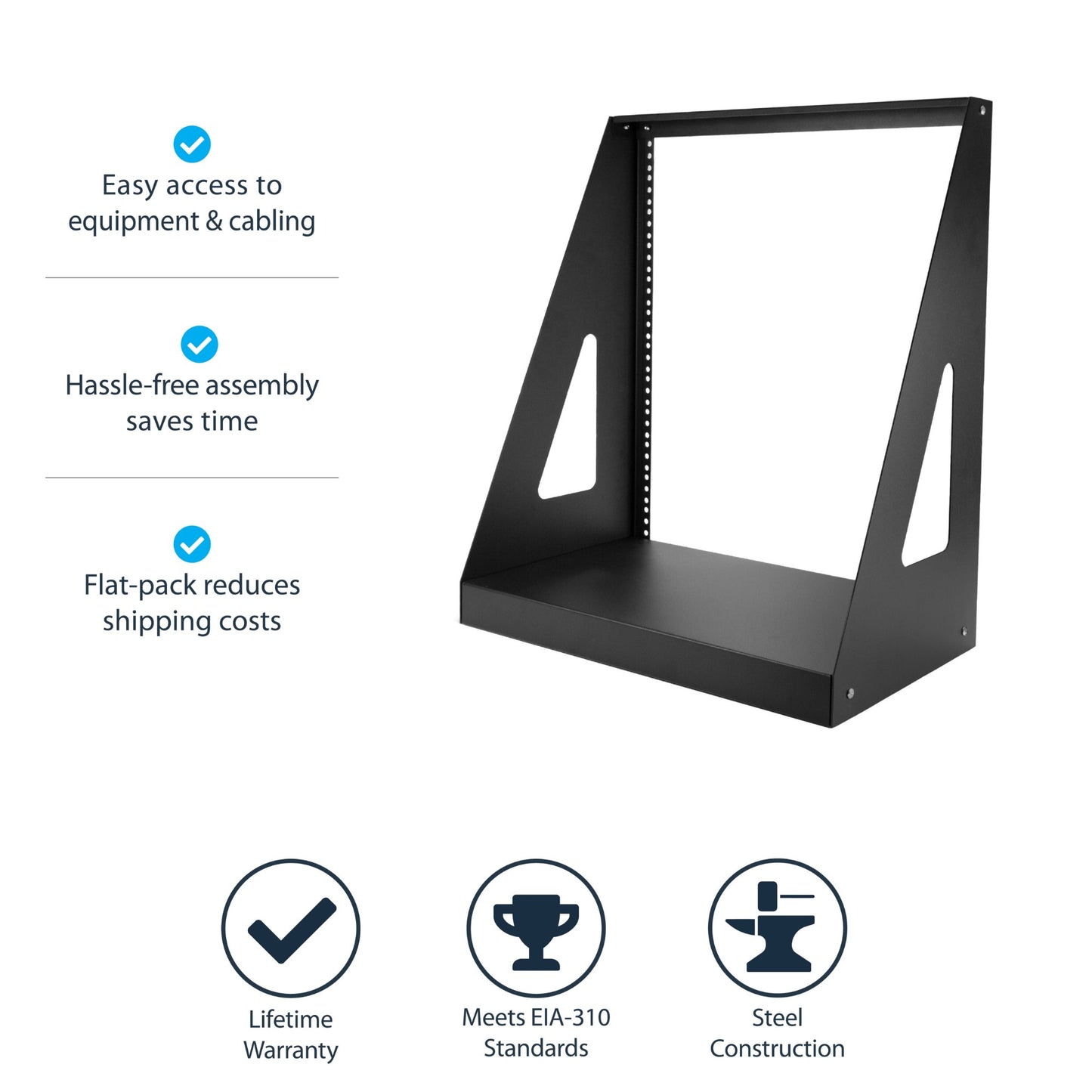 StarTech.com 12U 2-Post Open Frame Desktop Server Rack, 19in Compact Space-Saving