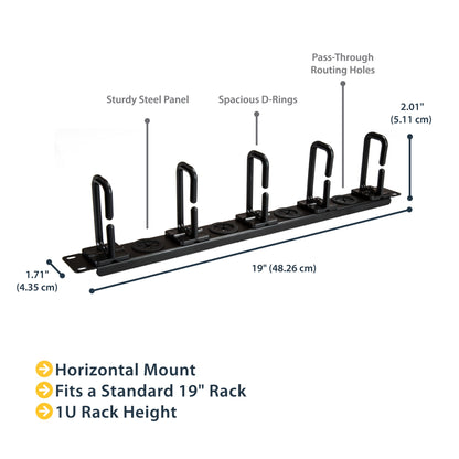 StarTech.com 1U 19" Cable Management Organizer - D Ring Hook Network/Server Rack