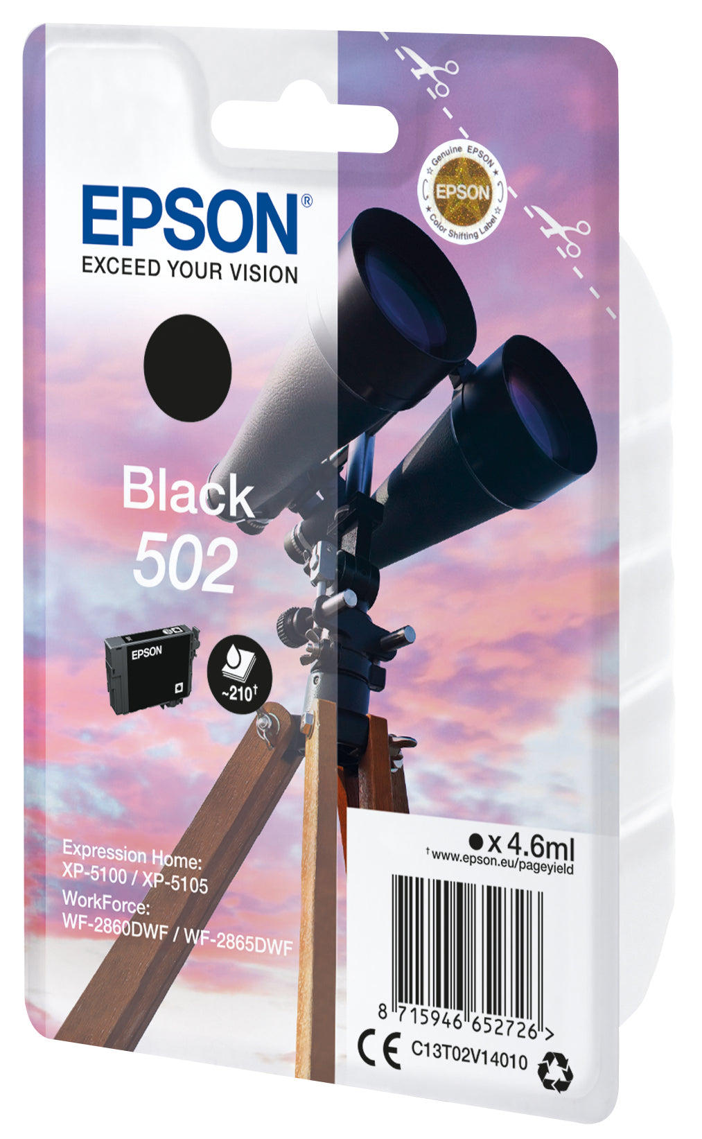 Epson C13T02V14010/502 Black Ink Cartridge (210 pages, Epson XP 5100)