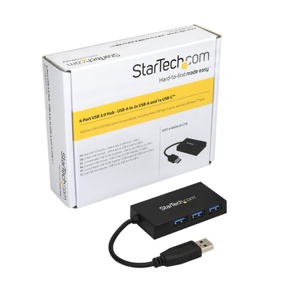 StarTech.com 4 Port USB 3.0 Hub - USB Type-A Hub with 1x USB-C & 3x USB-A Ports