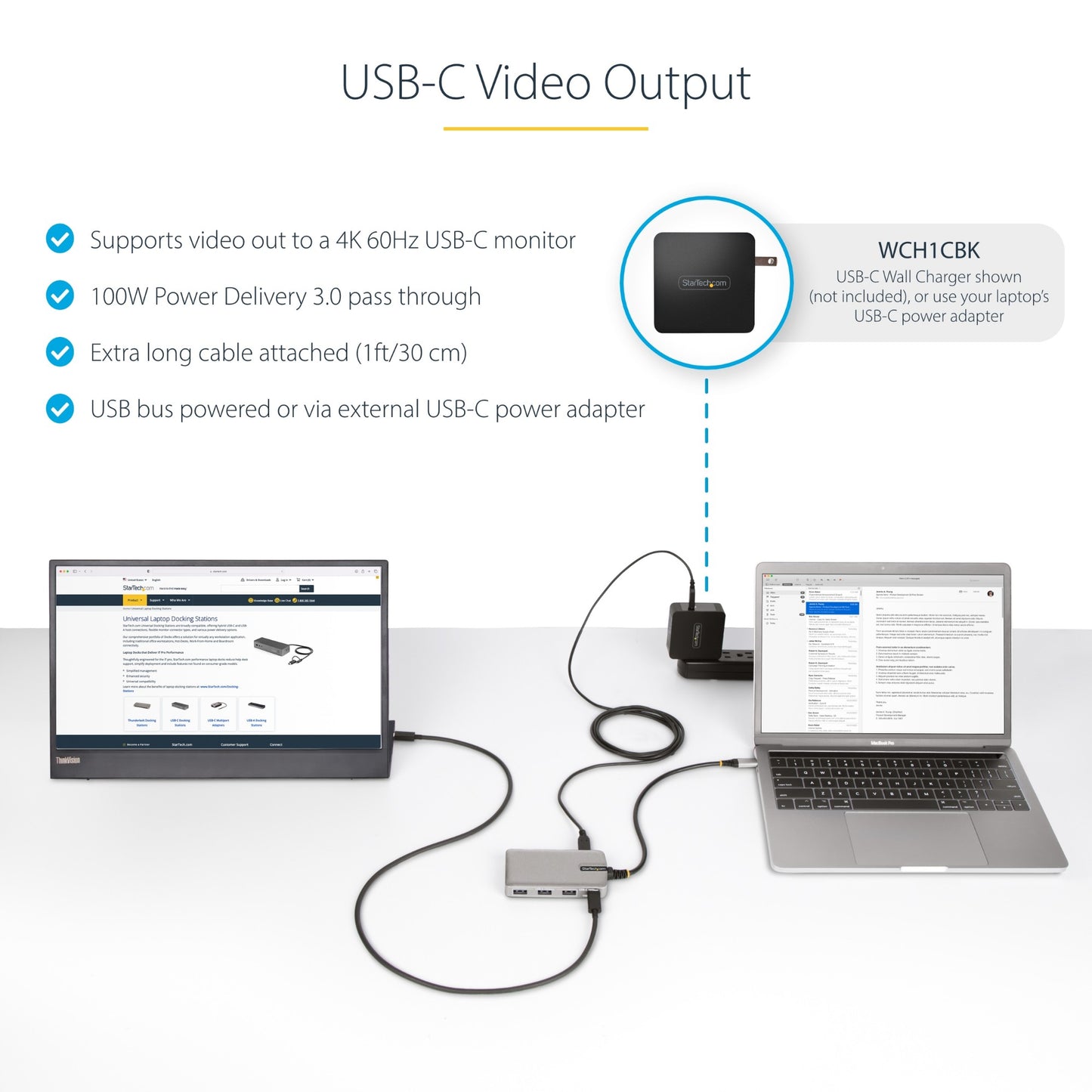 StarTech.com 4-Port USB-C Hub with USB-C DP Alt Mode Video Output 4K 60Hz - 3x
