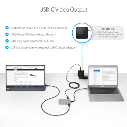 StarTech.com 4-Port USB-C Hub with USB-C DP Alt Mode Video Output 4K 60Hz - 3x