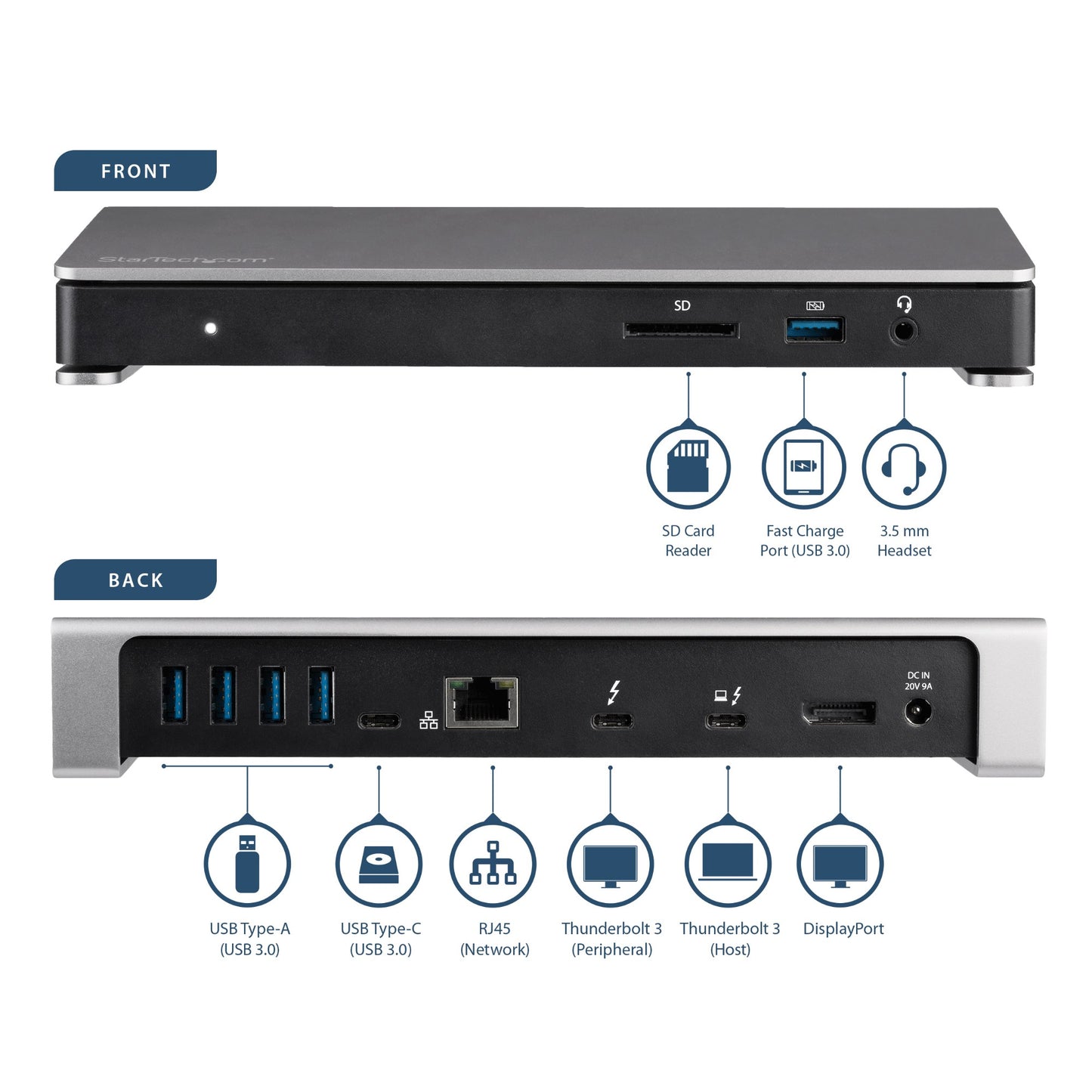 StarTech.com Monitor 60Hz TB3 Thunderbolt 3 Docking Station 85W