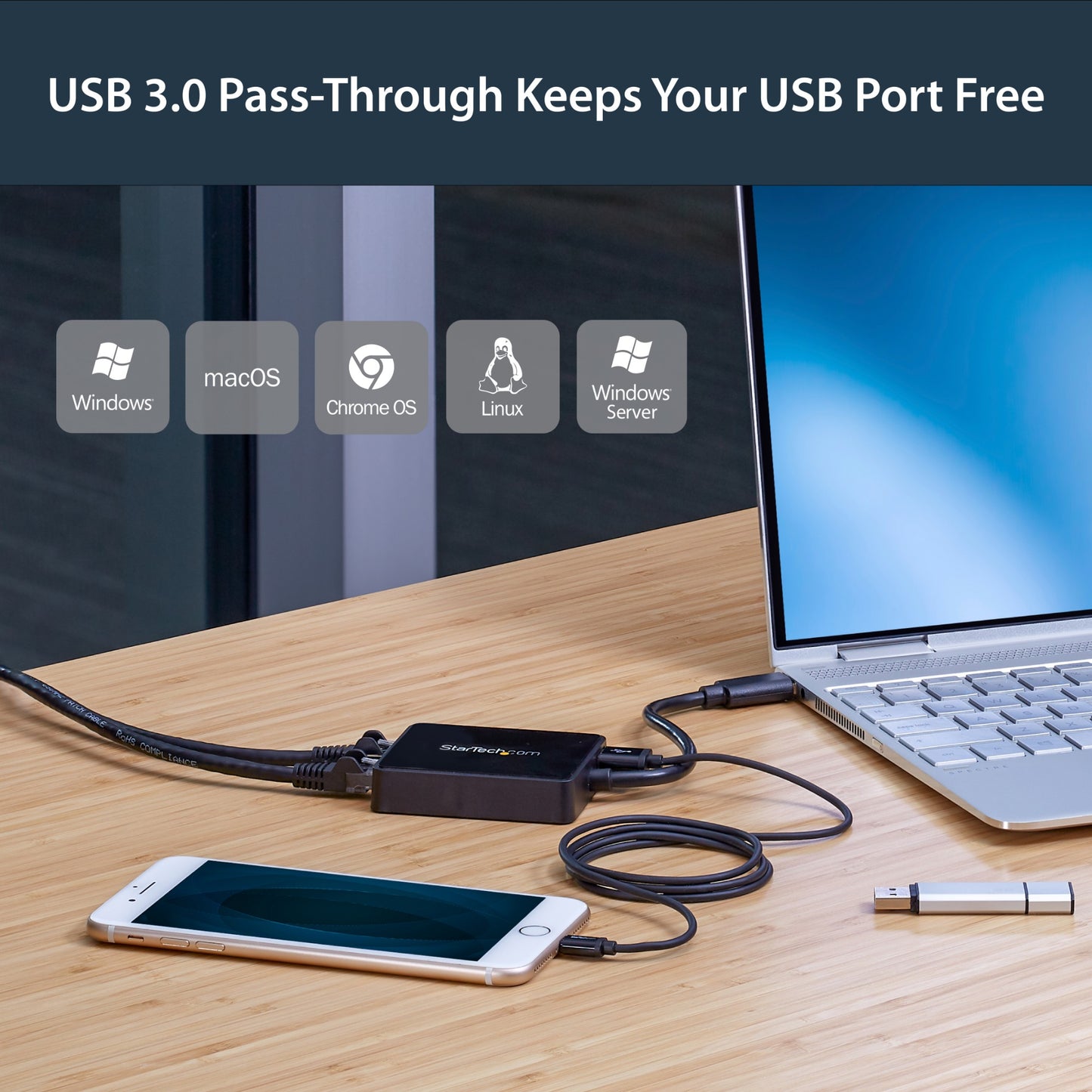 StarTech.com USB 3.0 to Dual Port Gigabit Ethernet Adapter w/ USB Port, 10/100/1000