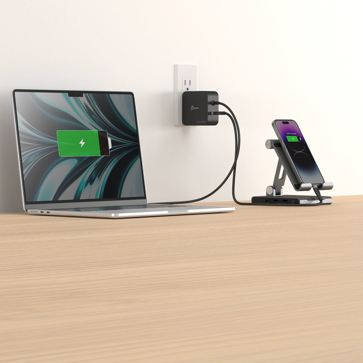 j5create 102W GaN PD USB-C 2-Port Charger with Changeable AC Plugs