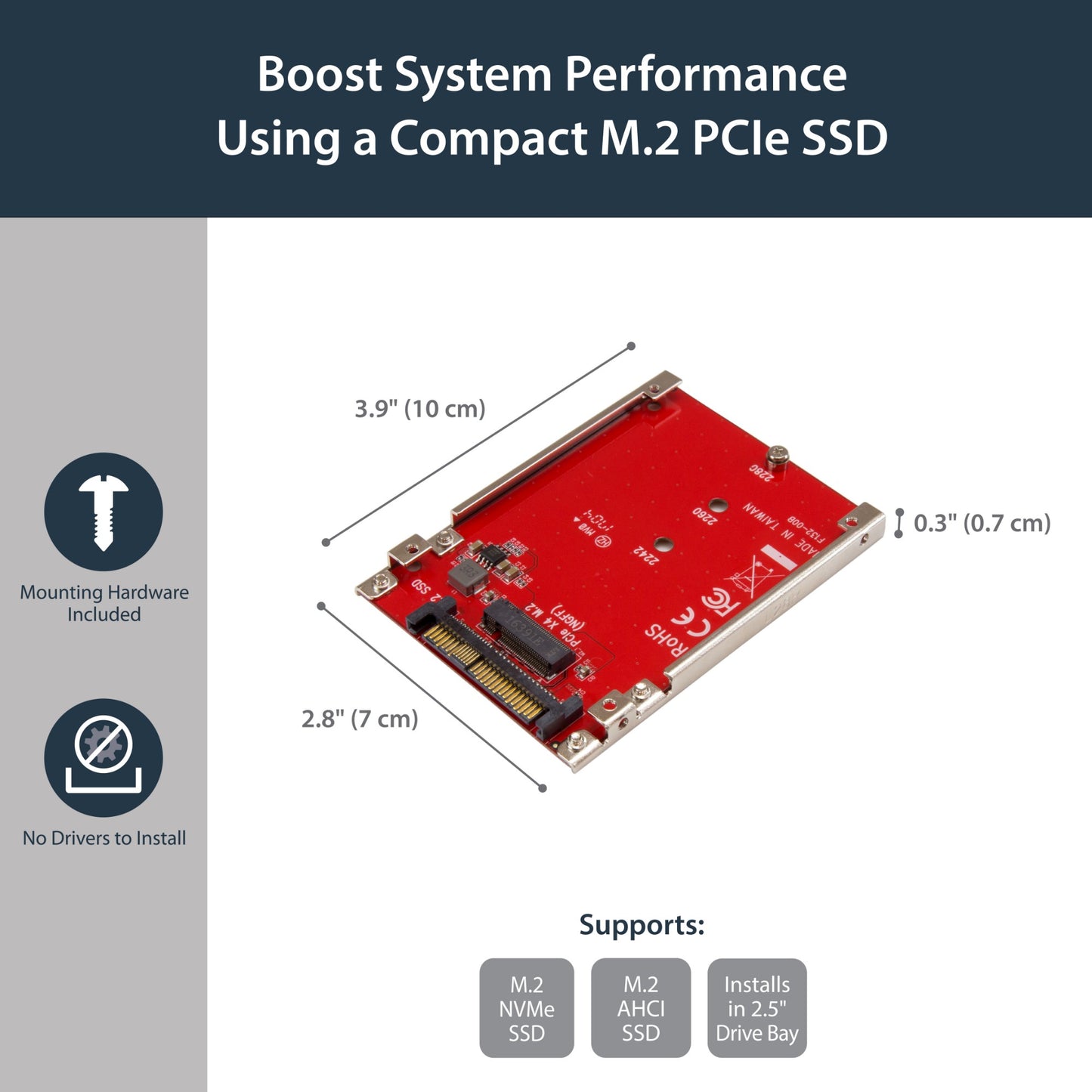 StarTech.com M.2 to U.2 Adapter - For M.2 PCIe NVMe SSDs - PCIe M.2 Drive to 2.5" Hub
