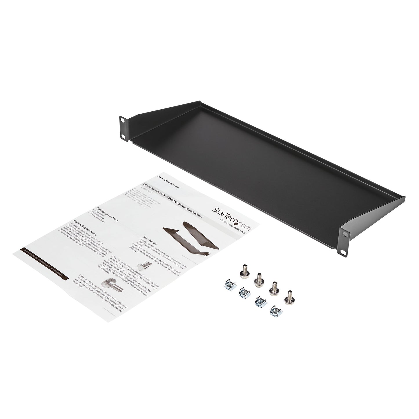 StarTech.com 1U Server Rack Shelf, Universal Rack Mount Cantilever Tray for 19"