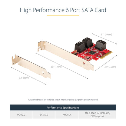 StarTech.com SATA PCIe Card - 2 Port PCIe SATA Expansion Card - 6Gbps - Full/Low Hub (2P6G)