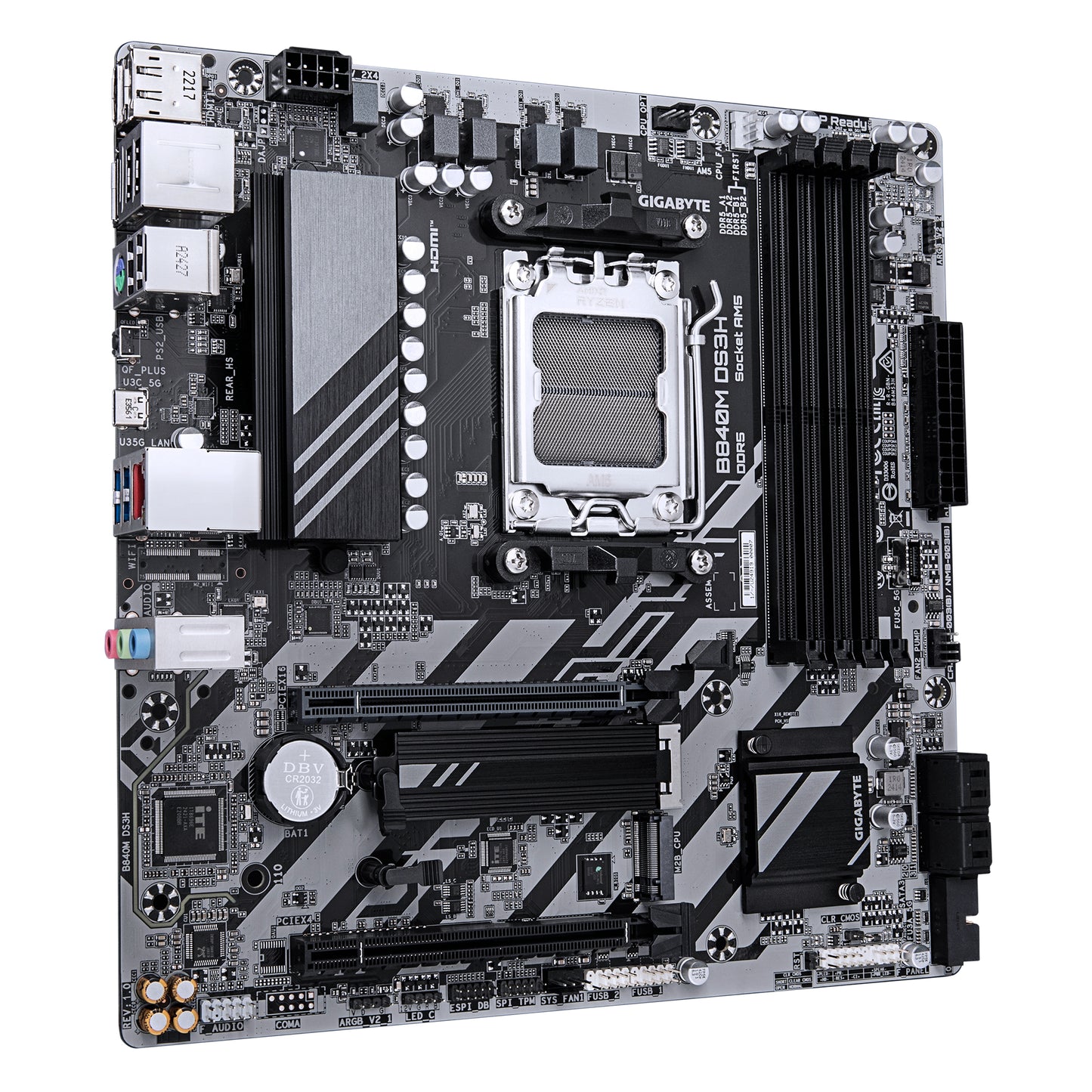 Gigabyte B840M DS3H Motherboard - AMD Ryzen 9000 CPUs, 8+2+2 Phases VRM, up to