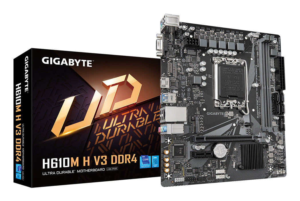 Gigabyte H610M H V3 DDR4 Motherboard - Supports Intel Core 14th CPUs, 4+1+1 Hybrid