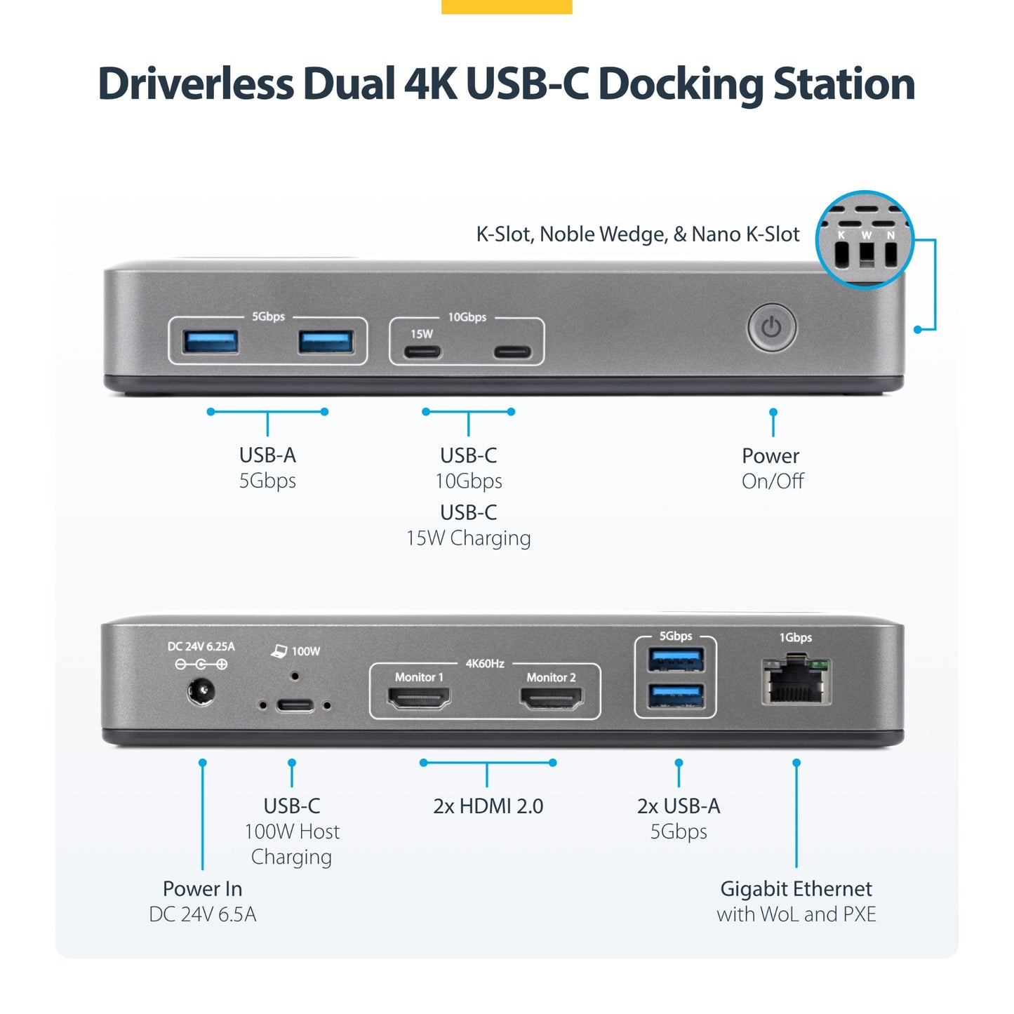 StarTech.com Dual-Monitor USB-C Docking Station 100W (196UE)