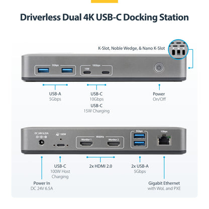 StarTech.com Dual-Monitor USB-C Docking Station 100W (196UE)