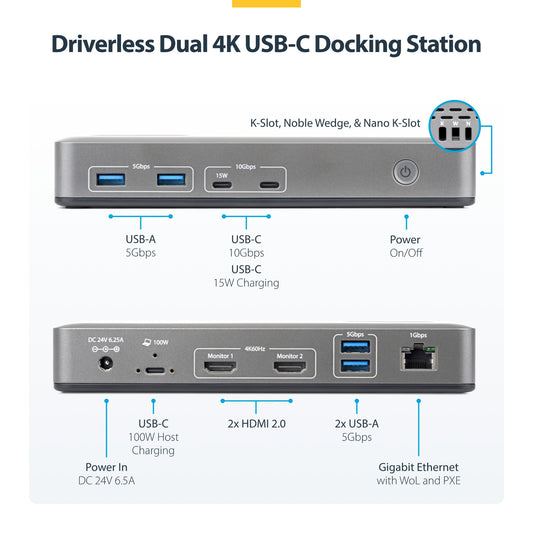 StarTech.com Dual-Monitor USB-C Docking Station 100W (196UE)