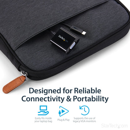 StarTech.com USB-C to VGA Adapter - Black - 1080p - Video Converter For Your MacBook Hub